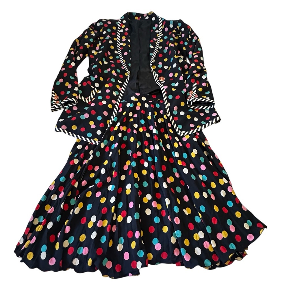 Emanuel Ungaro Paris Skirt Suit Women 10 POLKA DOT & STRIPE Fun Colorful 90's
